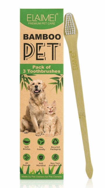 3pcs Pet Bamboo Toothbrush Set – Eco-Friendly Dental Care for Dogs & Cats, Soft Bristles for Gentle Cleaning