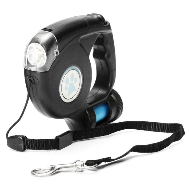 LED Flashlight Extendable Dog Leash – 4.5m Retractable Leash with Built-In Light, Bag Dispenser & Ergonomic Handle